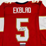 Autographed/Signed Aaron Ekblad Florida Red Hockey Jersey JSA COA