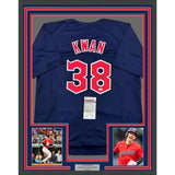 Framed Autographed/Signed Steven Kwan 35x39 Cleveland Blue Jersey JSA COA