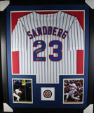 RYNE SANDBERG INSCRIBED (Cubs white TOWER) Signed Autographed Framed Jersey JSA