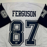 Autographed/Signed Jake Ferguson Dallas White Color Rush Football Jersey BAS COA