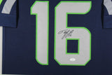 TYLER LOCKETT (Seahawks blue TOWER) Signed Autographed Framed Jersey JSA