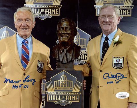 Marv Levy & Bill Polian Autographed Hall Of Fame 8x10 Photo HOF JSA 48276