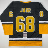 Autographed/Signed Jaromir Jagr Pittsburgh Black Hockey Jersey JSA COA