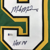 Autographed/Signed Mike Modano HOF 2014 Minnesota Green Jersey Beckett BAS COA