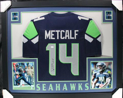 D.K. DK METCALF (Seahawks blue SKYLINE) Signed Autographed Framed Jersey JSA