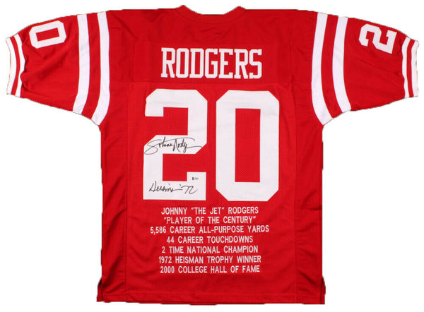 JOHNNY RODGERS AUTOGRAPHED NEBRASKA CORNHUSKERS #20 RED STAT JERSEY BECKETT