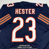 Autographed/Signed Devin Hester Chicago Blue Stat Football Jersey JSA COA