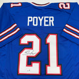 Autographed/Signed Jordan Poyer Buffalo Blue Football Jersey Beckett BAS COA