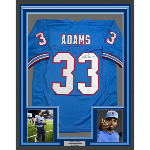 Framed Autographed/Signed Jamal Adams 35x39 Tennessee Retro Blue Jersey JSA COA