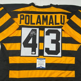 Autographed/Signed Troy Polamalu Pittsburgh Bumble Bee Jersey Beckett BAS COA