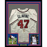 FRAMED Autographed/Signed TOM GLAVINE 33x42 Atlanta White Jersey JSA COA Auto