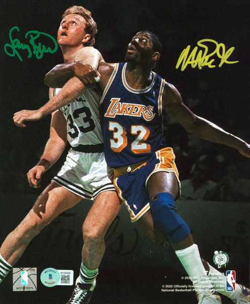 Magic Johnson & Larry Bird Signed 8x10 Vertical Spotlight Photo BAS Witnessed