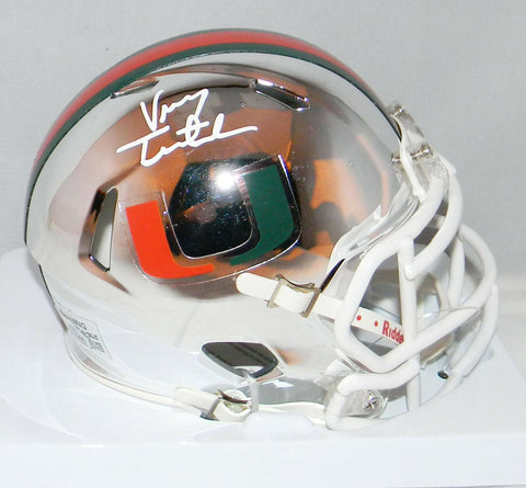 VINNY TESTAVERDE SIGNED MIAMI HURRICANES CHROME SPEED MINI HELMET BECKETT