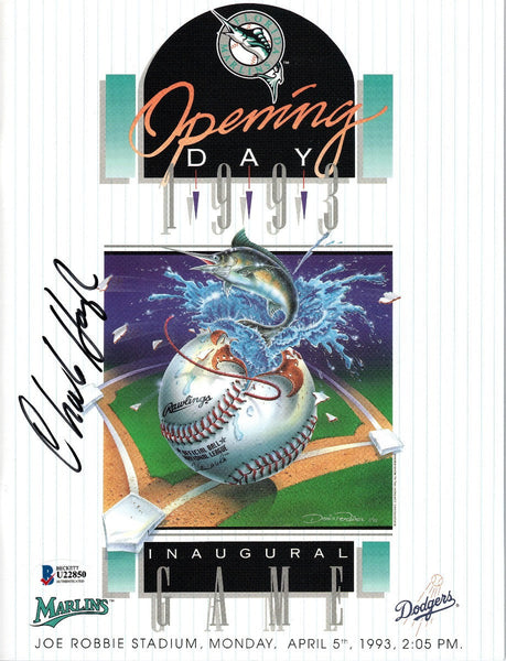 Charlie Hough Signed Florida Marlins 1993 Opening Day Inaugural Game Program BAS