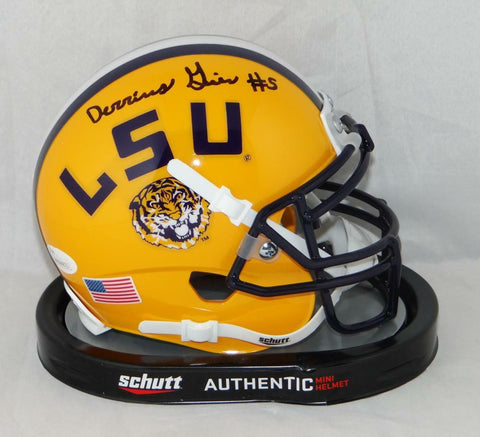 Derrius Guice Autographed LSU Tigers Yellow Schutt Mini Helmet- JSA W Auth *Blac