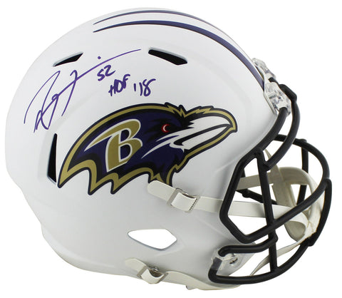 Ravens Ray Lewis "HOF 18" Signed Flat White F/S Speed Rep Helmet BAS Witnessed