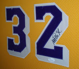 Magic Johnson Signed Lakers 35" x 43" Framed Jersey (JSA COA) 5xNBA Champion