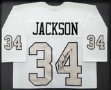 OAKLAND RAIDERS BO JACKSON AUTOGRAPHED SIGNED FRAMED WHITE JERSEY BECKETT 191190