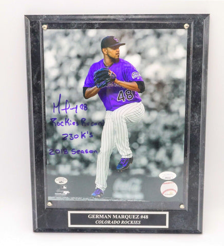 German Marquez Autographed Colorado Rockies 8X10 Photo with Plaque JSA COA