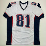 Autographed/Signed Randy Moss New England White Football Jersey Beckett BAS COA