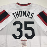 Autographed/Signed FRANK THOMAS Chicago Retro White Baseball Jersey JSA COA Auto