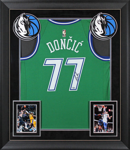 Mavericks Luka Doncic Signed Green Nike Swingman Framed Jersey Fanatics #B107936