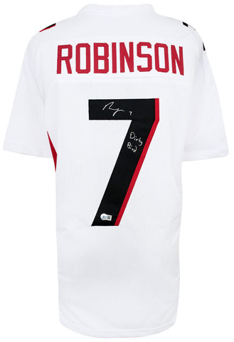 Bijan Robinson Signed White Custom Football Jersey w/Dirty Bird - (BECKETT COA)