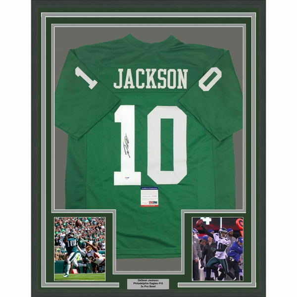 FRAMED Autographed Signed DESEAN JACKSON 33x42 Kelly Green Jersey PSA Super Sports Center