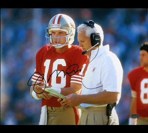 Joe Montana Signed San Francisco 49ers 16x20 Photo - Standing with Walsh