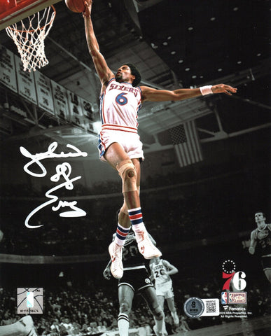 Julius Dr. J Erving Signed 76ers White Jersey Spotlight Dunk 8x10 Photo Beckett