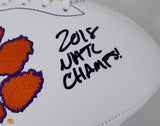 TRAVIS ETIENNE AUTO CLEMSON WHITE LOGO FOOTBALL 2018 NATL CHAMPS! BECKETT 193986