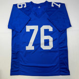 Autographed/Signed Ereck Flowers New York Blue Football Jersey JSA COA