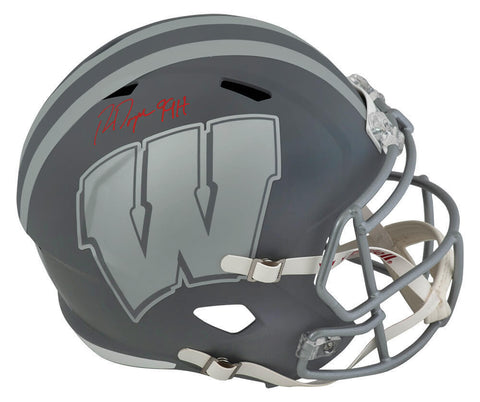 Ron Dayne Signed Wisconsin SLATE Riddell F/S Replica Helmet w/99H (SCHWARTZ COA)