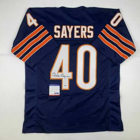 Autographed/Signed GALE SAYERS Chicago Blue Football Jersey PSA/DNA COA Auto