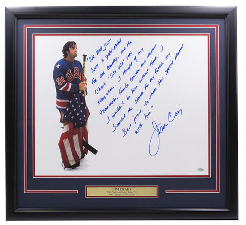 Jim Craig Signed Framed 16x20 Team USA Story Photo Steiner Hologram