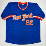 Autographed/Signed Ray Knight New York Blue Baseball Jersey Beckett BAS COA