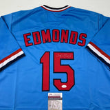 Autographed/Signed Jim Edmonds St. Louis Blue Baseball Jersey JSA COA