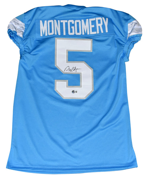 DAVID MONTGOMERY AUTOGRAPHED DETROIT LIONS #5 BLUE GAME CUT JERSEY BECKETT