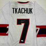 Autographed/Signed Brady Tkachuk Ottawa White Hockey Jersey JSA COA