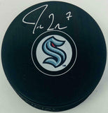 JORDAN EBERLE Autographed Seattle Kraken Logo Puck FANATICS