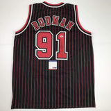 Autographed/Signed DENNIS RODMAN Chicago Pinstripe Basketball Jersey PSA/DNA COA