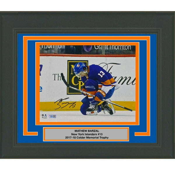 FRAMED Autographed/Signed MATHEW BARZAL NY Islanders 8x10 Photo Fanatics COA