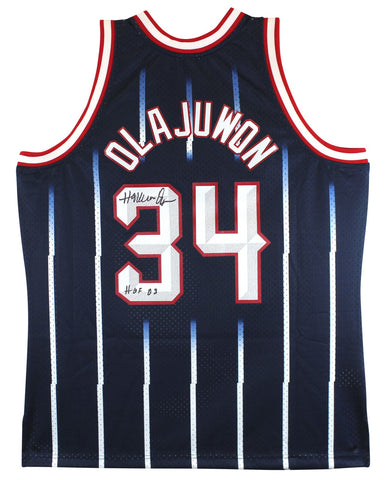 Rockets Hakeem Olajuwon "HOF 08" Signed Navy Blue Mitchell & Ness Jersey BAS Wit