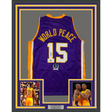 Framed Autographed/Signed Metta World Peace 33x42 LA Purple Jersey PSA/DNA COA