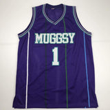 Autographed/Signed MUGGSY BOGUES Charlotte Purple Basketball Jersey PSA/DNA COA