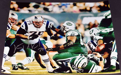 VINCE WILFORK SIGNED NEW ENGLAND PATRIOTS VS JETS BUTT FUMBLE 16x20 PHOTO JSA