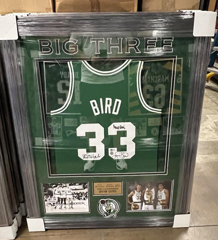 Larry Bird Kevin McHale Robert Parish Signed Autographed Jersey Framed to 32x40