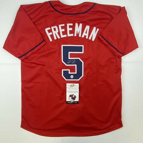 Autographed/Signed FREDDIE FREEMAN Atlanta Red Jersey LOJO Exclusive COA