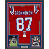 Framed Autographed/Signed Rob Gronk Gronkowski 35x39 NE Red Jersey JSA COA