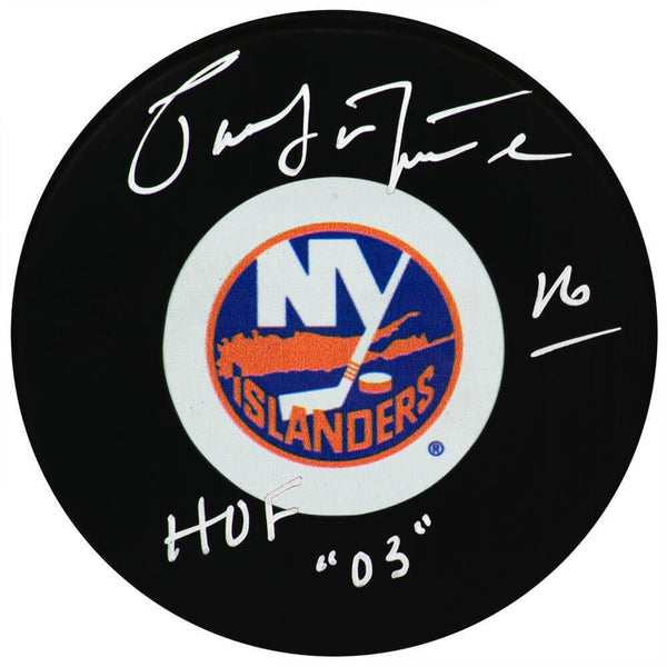 Pat Lafontaine Signed Islanders Medium Logo Hockey Puck w/HOF'03 (SCHWARTZ COA)